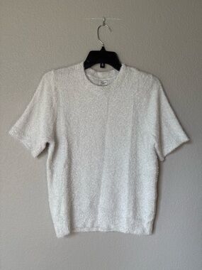 Sparkly J Crew Soft Textured Short Sleeve Sweater - silver